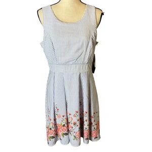 Trixxi Clothing Company Striped Floral Fit Flare Dress Women 13 Cut Out Back Bow